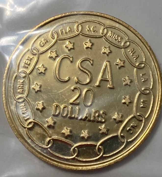 1861 CONFEDERATE STATES OF AMERICA TOKEN $20 GOLDEN CSA MEDAL
