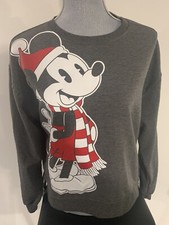 DISNEY Women s Holiday Mickey crew Gray Sweatshirt Size S