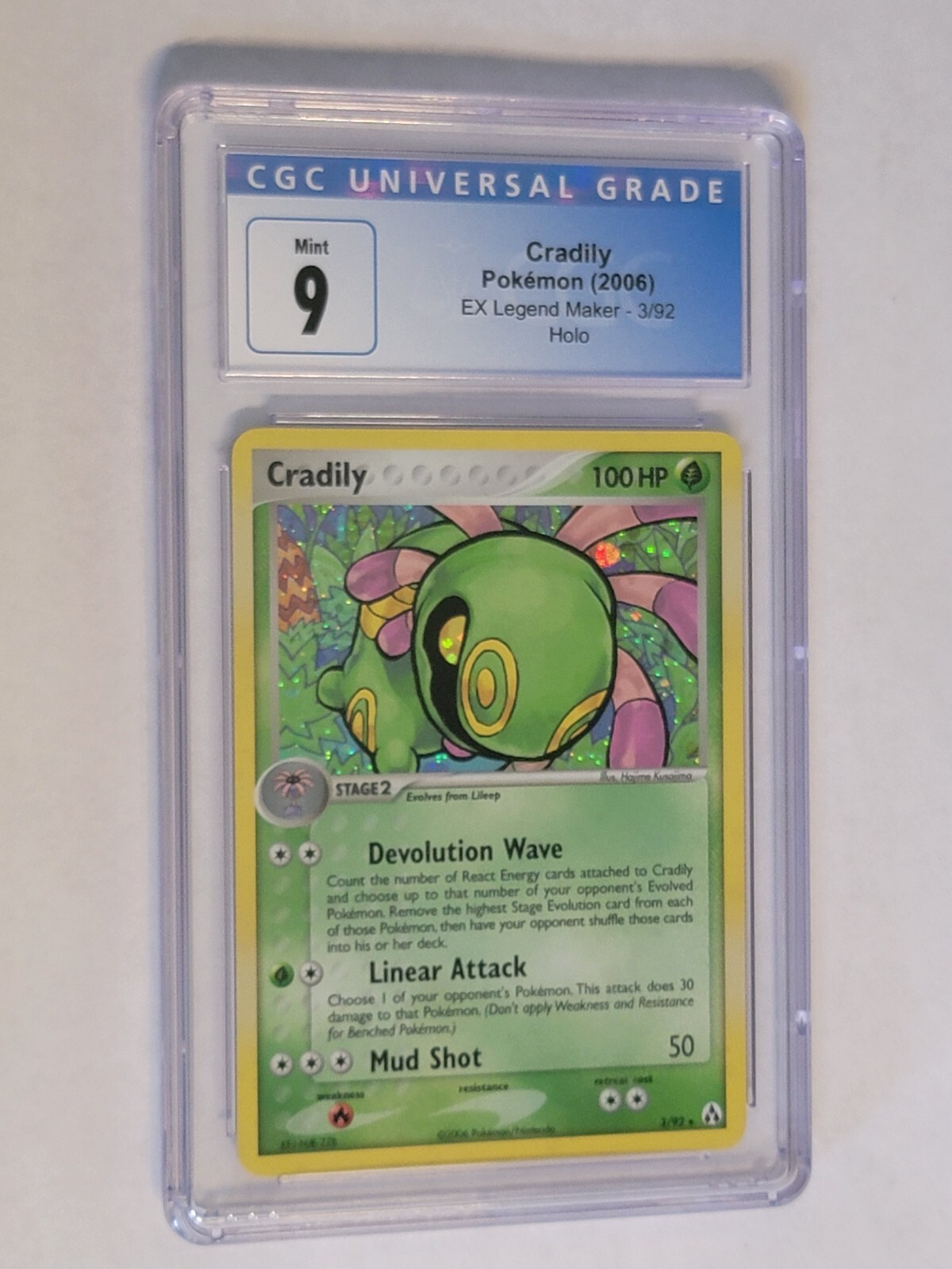 Pokemon Card Holo RARE Cradily 3/92 Ex Legend Maker CGC 9