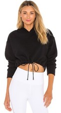 Koral by Ilana Kugel Cropped Sweatshirt Hoodie Mock Neck Tie Made In USA Black S