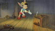 PINOCCHIO & JIMINY CRICKET, 1940 KEY DISNEY PRODUCTION BG SETUP VINTAGE NEW NM-M