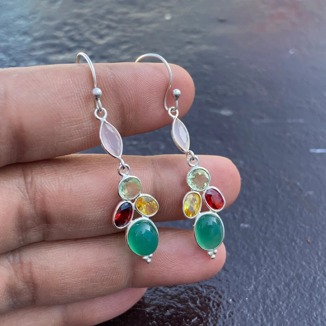 Rainbow Gemstone Hoops in Silver – Tea & Tequila