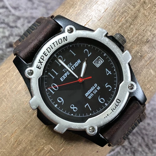 Vintage Timex Expedition Men Field Indiglo Date Nylon Quartz 36mm Watch 8" Read!