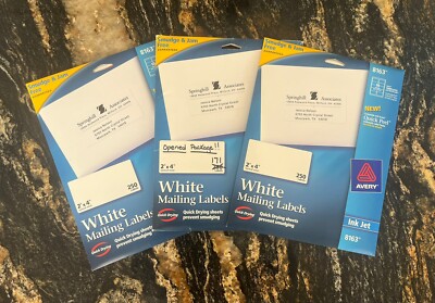 Avery White Mailing Labels~2 New Packages & 1 Opened Package With 171 Labels