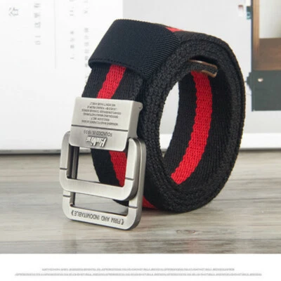 Unisexe Ceinture Toile Double Bague Boucle Hommes Mode Cuttable Rayure Ceinture - Photo 1/4