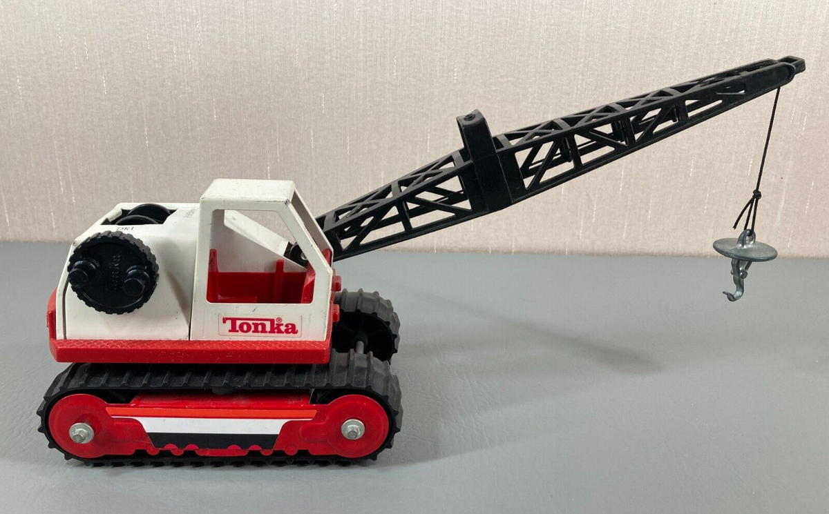 Vintage Tonka Crawler Crane Red White Pressed Steal