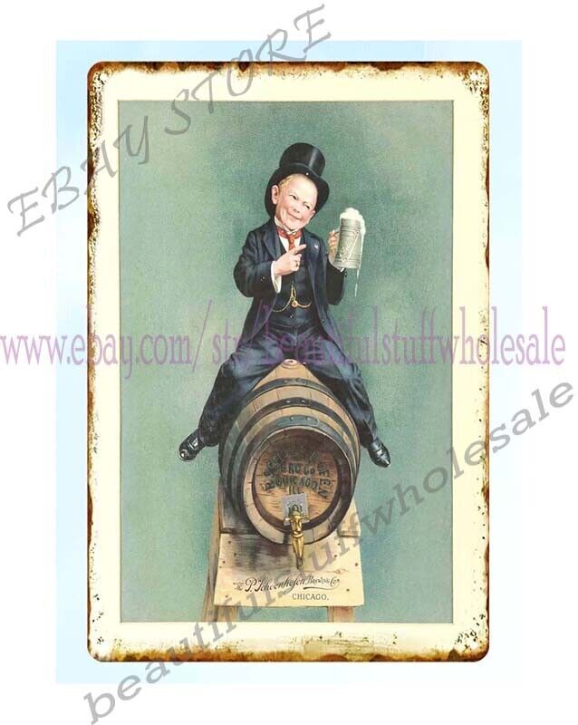 Vintage P. Schoenhofen Brewing Co Chicago beer drink metal tin sign artwork