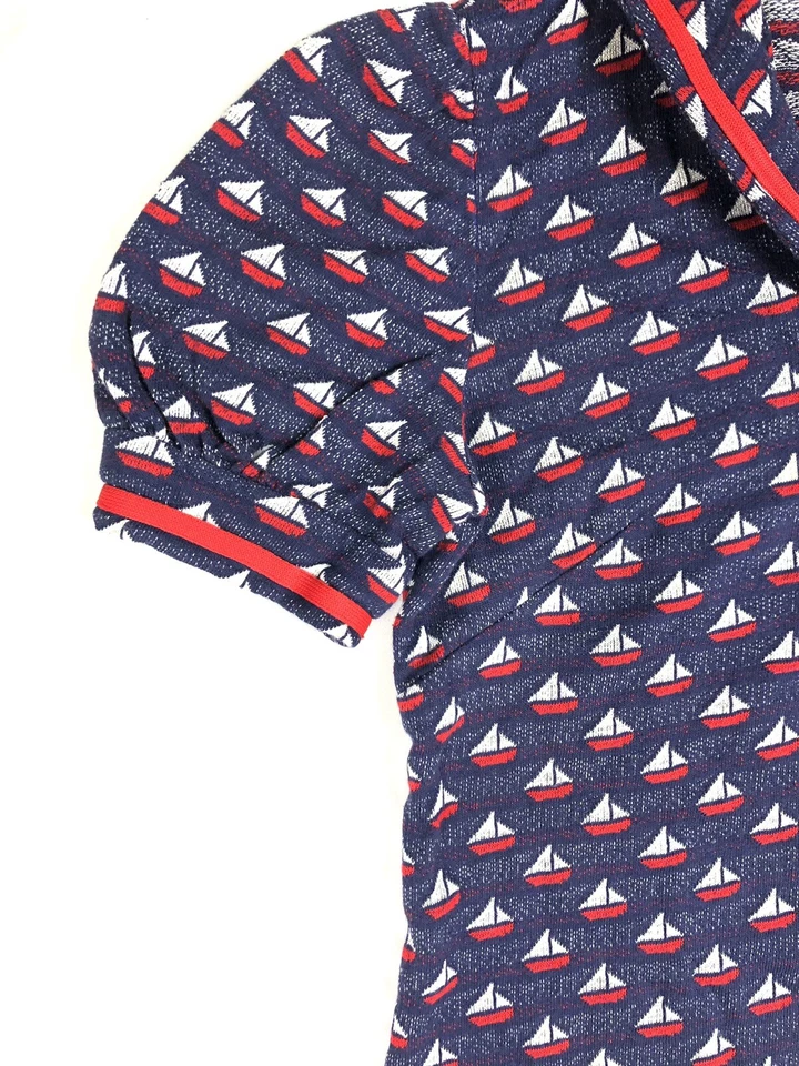 VTG 60s Knit Sailor Shirt Womens Small Sailboat Nautical Coverup Summer AOP J23 - Image 3 of 4