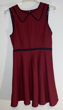 90'S Preppy School Cottage Core Retro Burgandy & BlkPolka Dot Collar Dress Sz 6