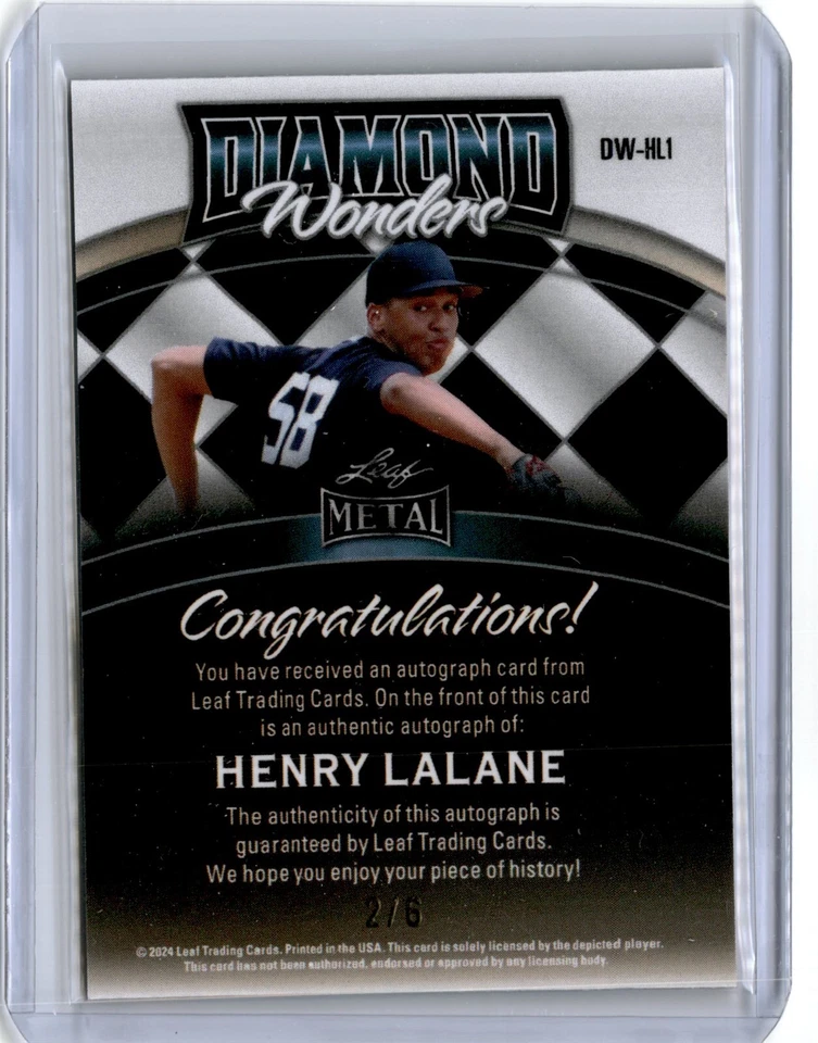 2024 Leaf Metal Diamond Wonders Red Henry Lalane Auto 2/6 (B44) Yankees - Image 2 of 2