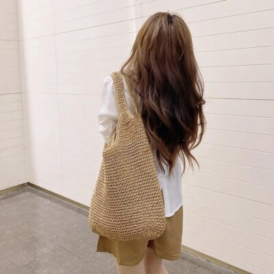 Women Shoulder Bag Large Summer Beach Handbag Casual Paper Straw Woven Purse