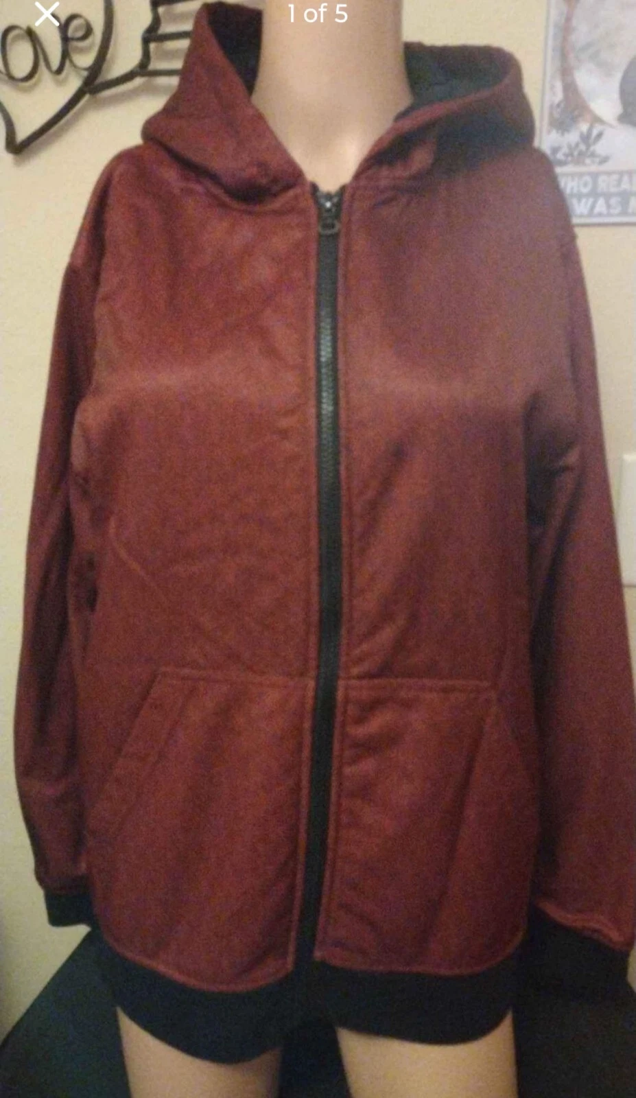 Woman's Size Medium Long Sleeve Burgandy Hoodie Zip Jacket