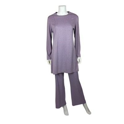 Vintage 70s Matching Outfit Womens M Purple Tunic Top Stretch Pants Set