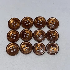 12 Buttons Rimmed Copper Color Plastic 4- Hole Sew Thru Sewing 5/8”