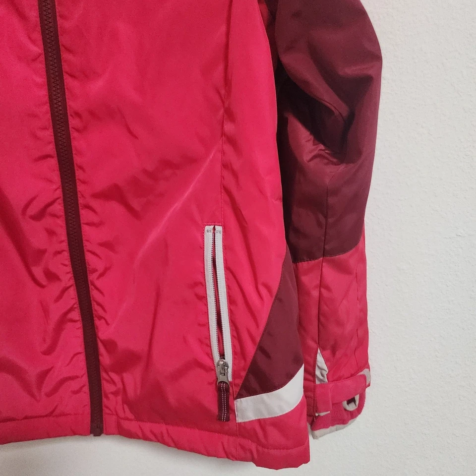 Lands' End Girls' Red pink Hooded Winter Jacket Size M (10-12) Colorful Pockets - Image 2 of 4