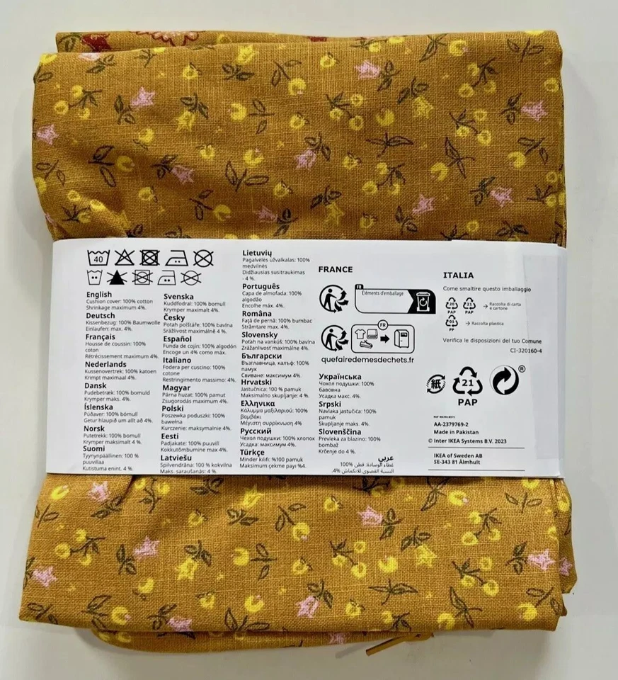 Set of 2 Ikea SVARDTAG Pillow Cushion Cover 20" x 20" Yellow/Floral Sofa Decor - Image 3 of 4