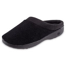 Women's Terry and Satin Slip on Cushioned Slipper with Memory 9.5-10 Black