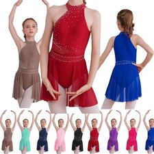 US Girls Figure Ice Skating Rhinestone Ballet Leotard Lyrical Modern Dance Dress