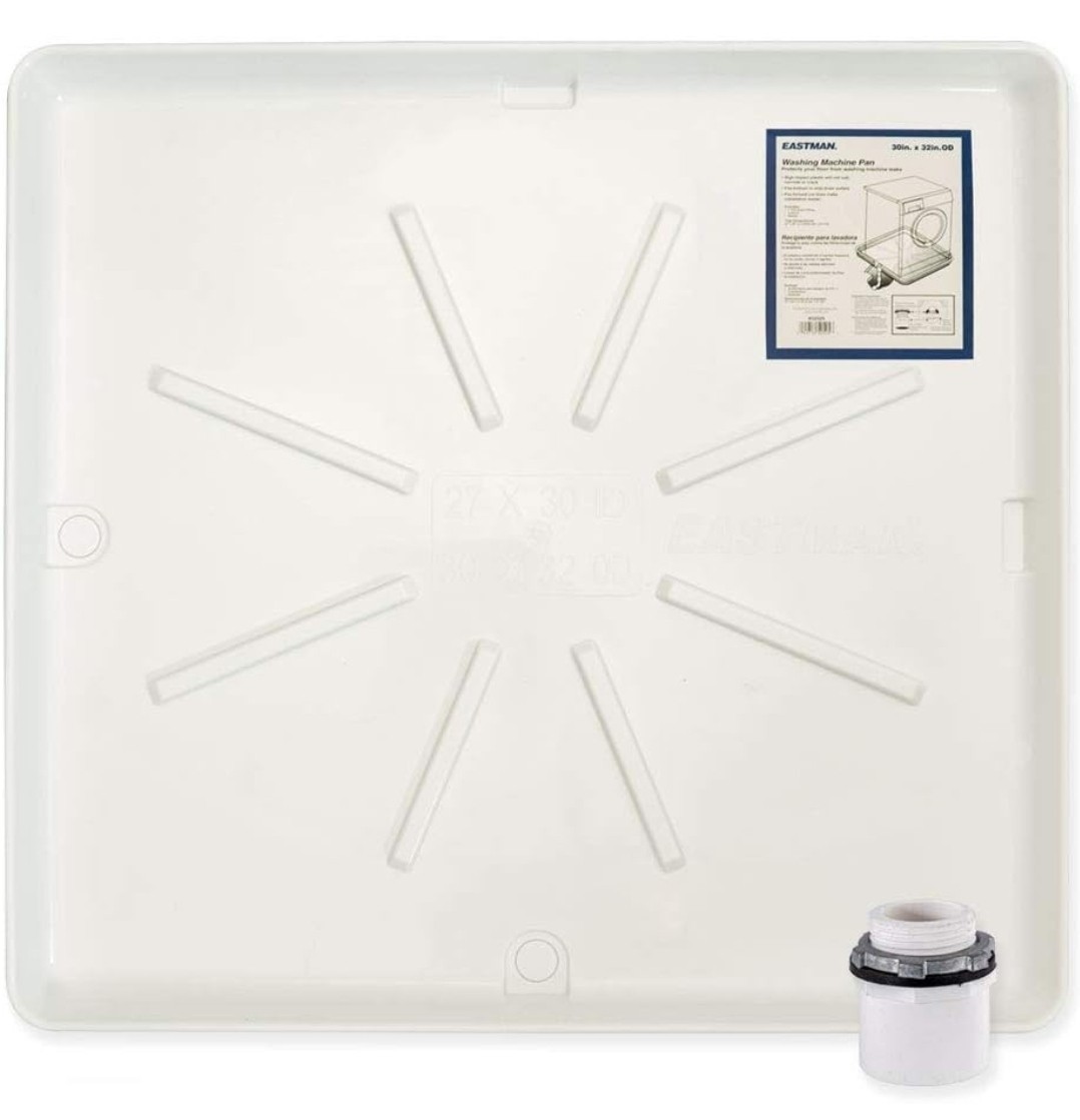 Eastman Washing Machine Drain Pan, 30 Inch x 32 Inch OD, Plastic Tray, White, 52