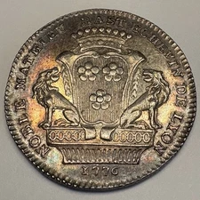 1776 France Lyon Silver Jeton – Neptune & River Goddess – Toned 1700s Coin