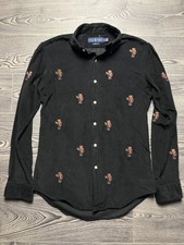 Polo Bear Design Ralph Lauren All-Over Pattern Cordyroy Shirt Black