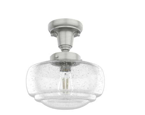 Hunter Saddle Creek 1-Light Brushed Nickel Mini Pendant with Seeded Glass Shade - Picture 7 of 9