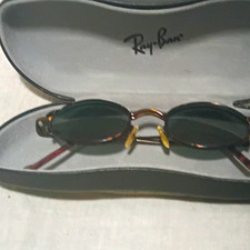 Ray-Ban Men's Oval Metal Sunglasses Gold Frame Green Tinted Glass Lenses