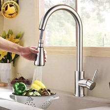 Brushed Nickel Kitchen Faucet Sink Mixer Faucet Pull Down Sprayer Single Handle