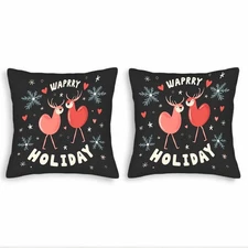 Festive Holiday Throw Pillow Covers Set of 2 - 18x18in Cute Pink & Red Reindeer 