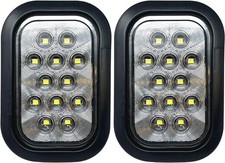 5x3 2x White Rectangle 12 LED Backup/Reverse/Tail Light Tow Truck Semi Traile...