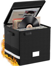 Vinyl Record Storage Box with Lock, Fireproof  Water-Resistant Record Album Sto