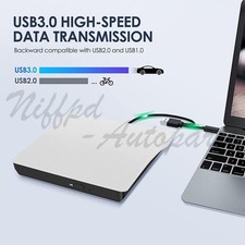 Slim External CD DVD RW Drive USB 3.0 Writer Burner Player White For Laptop PC