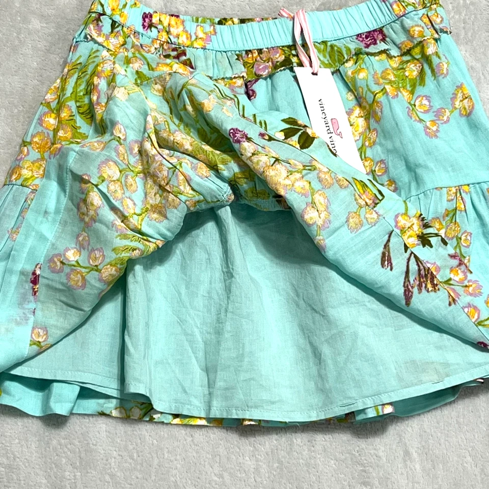 Falda Vineyard Vines Niñas Mediana Aqua Mimosa Floral con Volantes en Niveles Nueva con Etiquetas 10-12 Foto 3 de 4