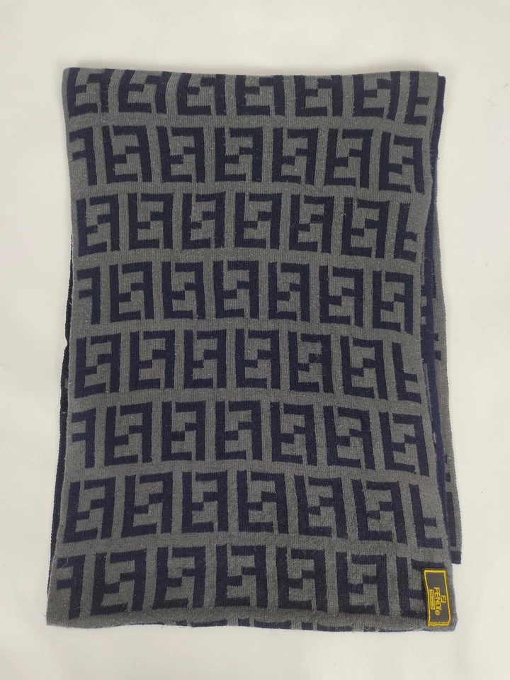 Bufandas bufanda de invierno de lana gris/negro estampadas vintage genuinas FENDI Foto 2 de 4