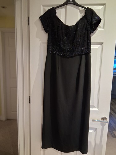 Hamells Wavelength Beaded Bodice Off Shoulder Short Sleeve Long Black Dress - Picture 1 of 6