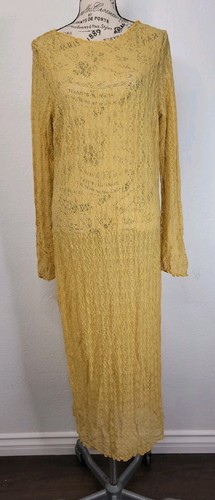 Maxi Vestido H&M Sin Mangas Largas Estampados Talla L/XL Encaje Malla Amarillo Transparente Caprichoso - Imagen 2 de 11
