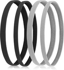 Sibba 4 Pieces Athletic Sports Headband Elastic Thin Hair Bands Non Slip Silicon