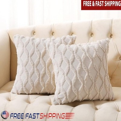 Geometric Faux Wool Cushion Covers Soft Fabric Decorative Pillow Cases 2 Pack US