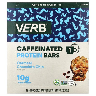 Caffeinated Protein Bars, Oatmeal Chocolate Chip, 12 Bars, 1.8 oz (51 g) Each