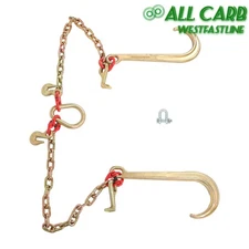 5/16" ×2FT G80 Towing Chain V Bridle with 15" J & Grab Hooks 2T Unloading Steel