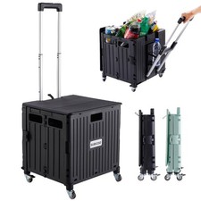 Folding Utility Cart Portable Rolling Crate Handcart Shopping Trolley Collaps...