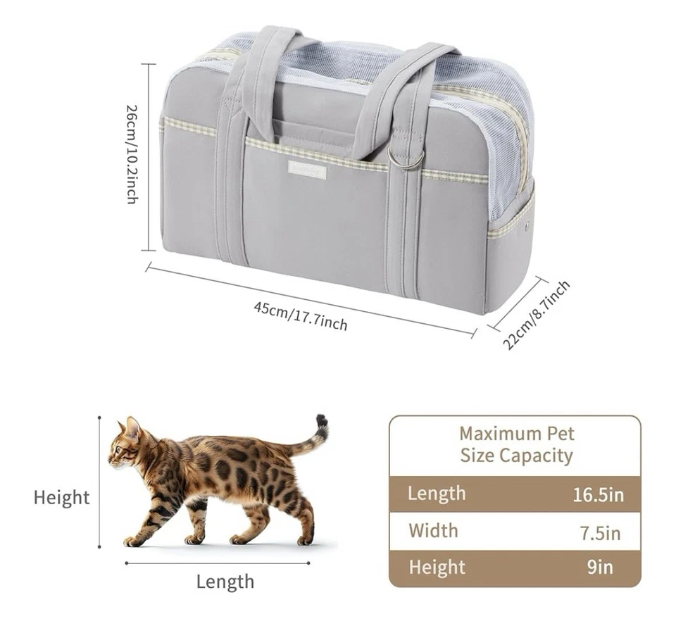 Machamie- Grey Cat Carrier | Mesh Windows | Soft Luxury-  Small Dogs,Up to 15 lb - Image 2 of 4