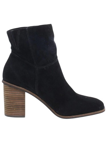 Lucky Brand Jicole Womens 7.5 M Ankle Boots Black Suede Leather Chunky Stacked H - Picture 2 of 14