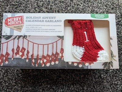 Advent Calendar  - Red & White - Mini Knitted Stocking Garland 55'' Christmas