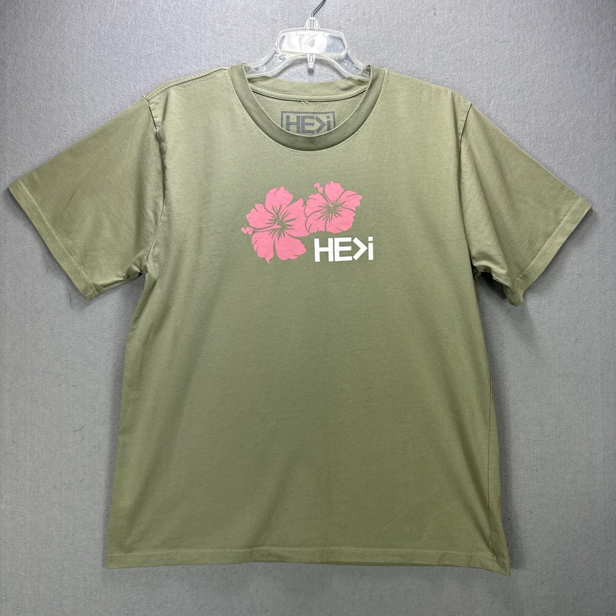 Hawaiian6 黄緑 ピンク Tシャツ HE is greater than i Tee Shirt XL Olive Green Pink Hibiscus Hawaii