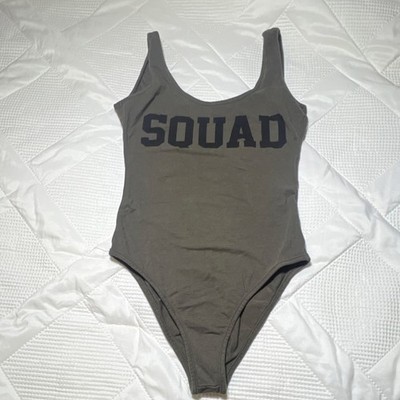 SQUAD Olive One Piece Women's Bodysuit Logo Accent Solid Regular Size
