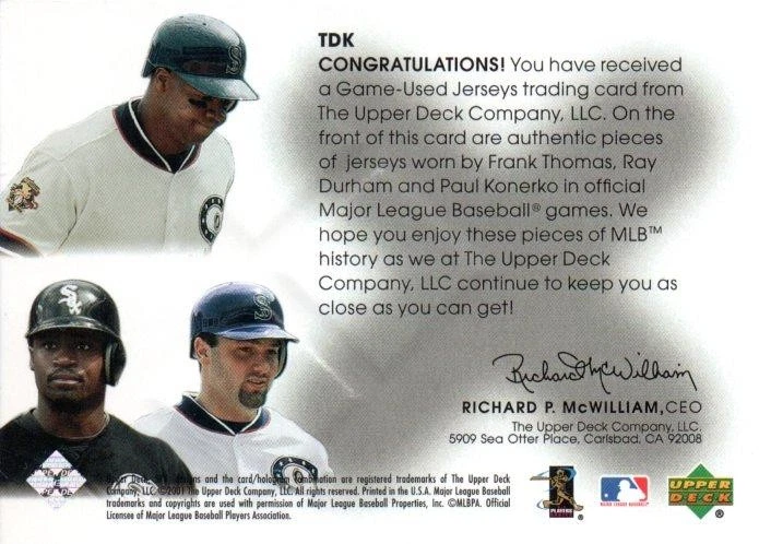 2001 Upper Deck Spx Frank Thomas Ray Durham Paul Konerko Juego Camisetas Usadas Foto 2 de 2