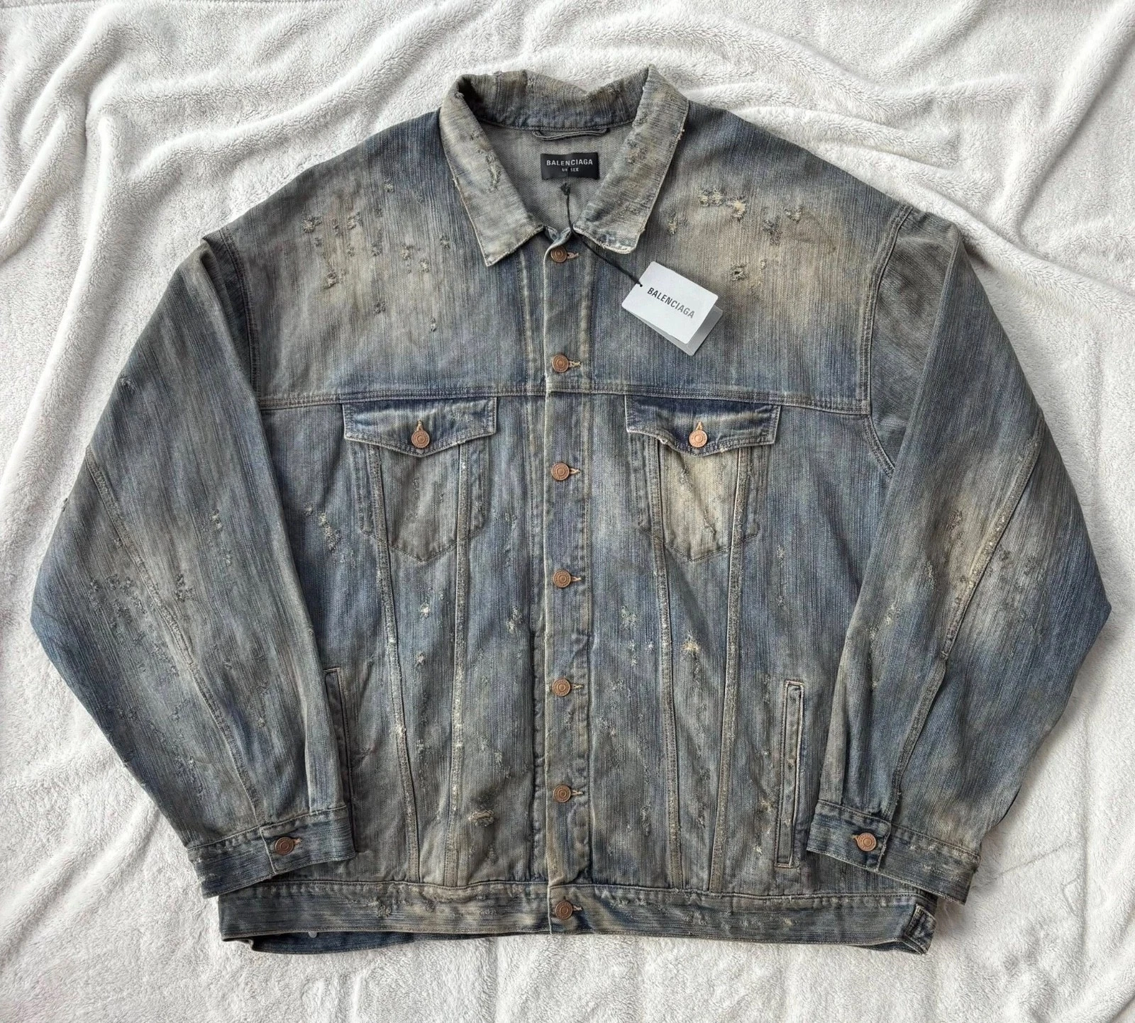 Balenciaga — Balenciaga Washed Blue Organic Denim Rhinestone Jacket - 3-4XL Jacket - $2390