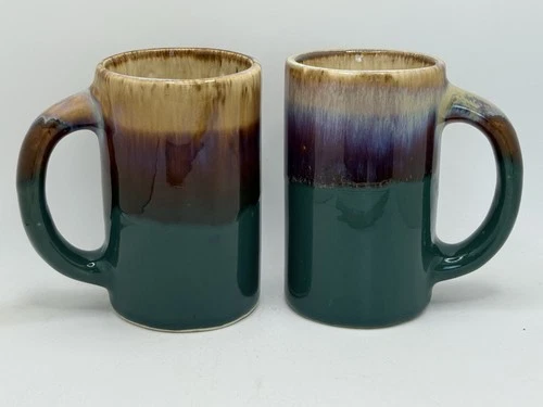 Vintage Coffee Mugs Drip Glaze Pottery Rodolfo Padilla set of 2 Signed MCM