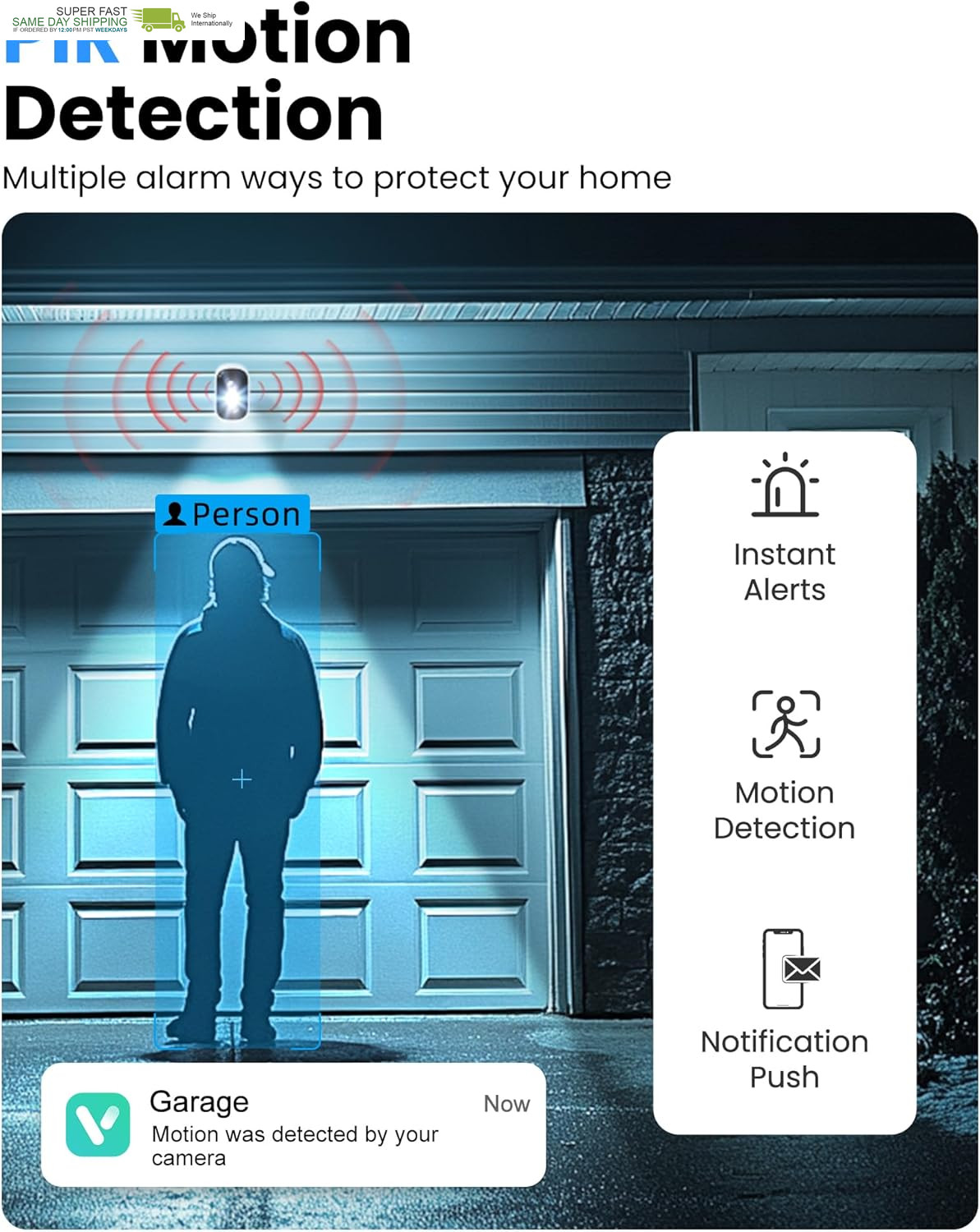 Home Security with AI Motion Detection, Color Night Vision, Siren Alarm, 2-Way T